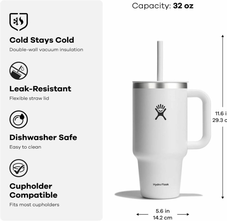 Hydro Flask 24 Oz Insulated Stainless Steel Travel Tumbler with Handle, Leak-Proof Lid and Straw - Aloe Green